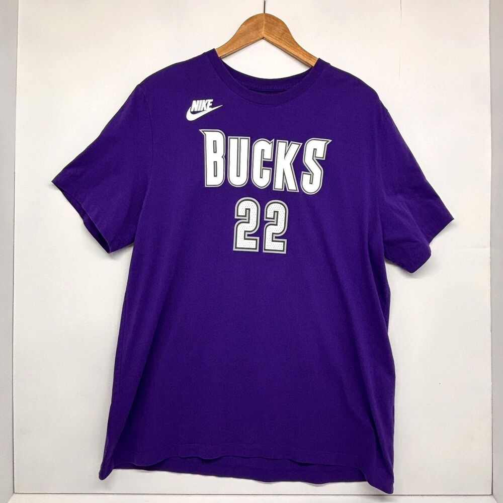 Nike Milwaukee Bucks Khris Middleton Purple Hardwood Classics T-Shirt Men's XL